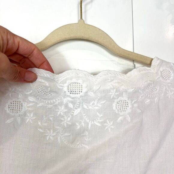 Ann Taylor Top Vintage Linen 12 White Sleeveless Embroidered Scallop V Blouse - Picture 7 of 15